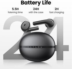 Haylou X1 2023 Wireless Earphone With Aluminum Case, 5.3 Bluetooth, Half In-Ear Design, ENC for Clear Calls, One-tap Easy Pairing & Waterproof - Black